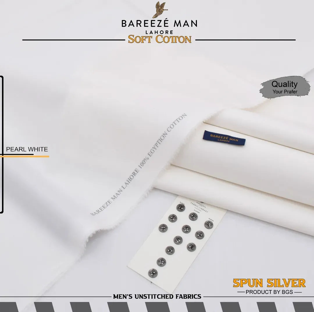 Men Unstitched Cotton Suit Pearl White Summer