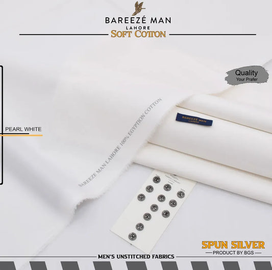 Men Unstitched Cotton Suit Pearl White Summer