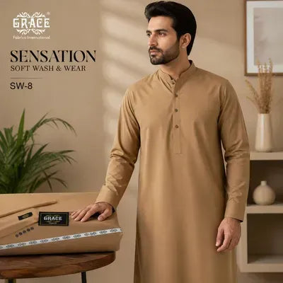 Men WMen Wash & Wear Green Suit All Seasonash & Wear Plain Suit Brown All Season
