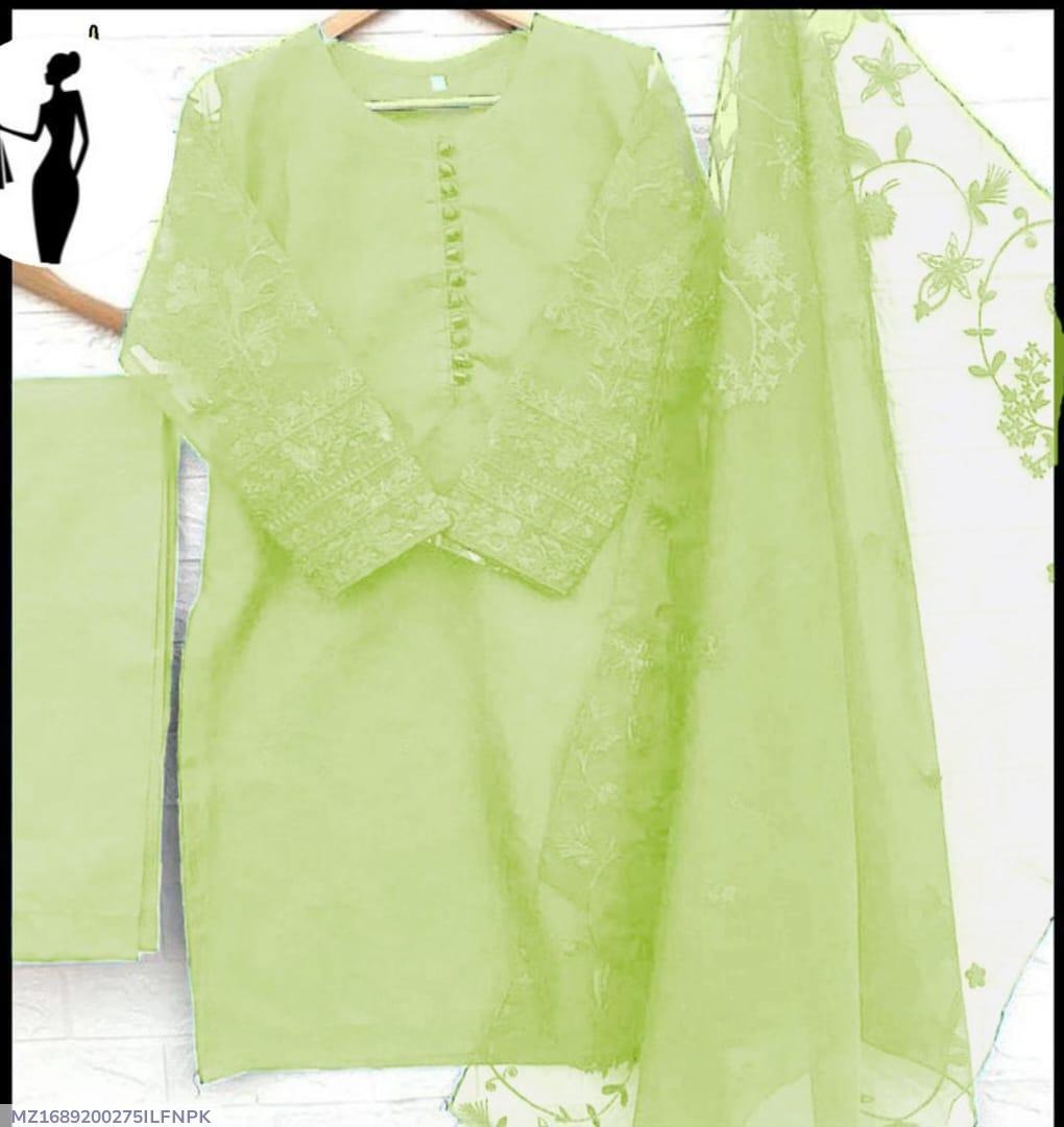 Light Green Embroidered 3-Piece Women Suit with Dupatta