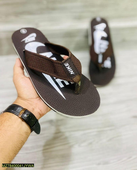 Men's Rubber Slippers Brown White Logo Comfortable