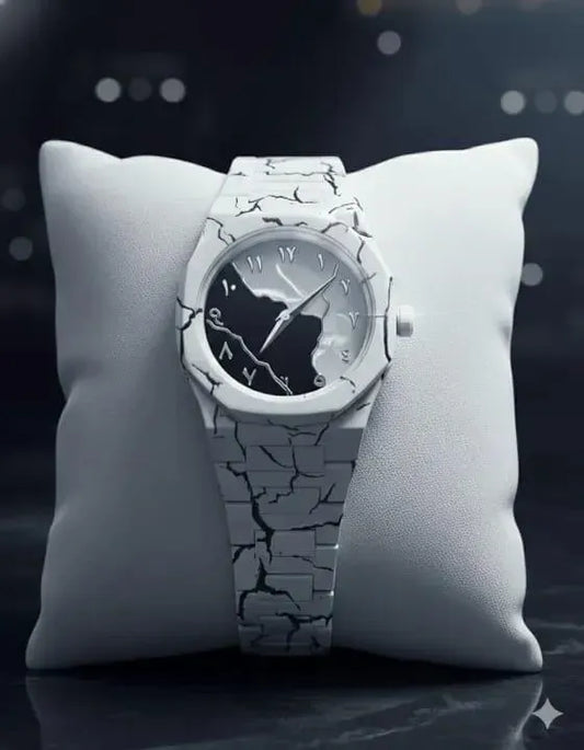 Men's Carbon Fiber Tiger Watch White Marble Design