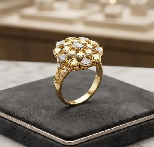 Golden Floral Gemstone Ring for Women