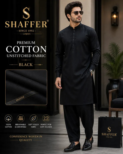 Black Unstitched Cotton Suit for Men Summer