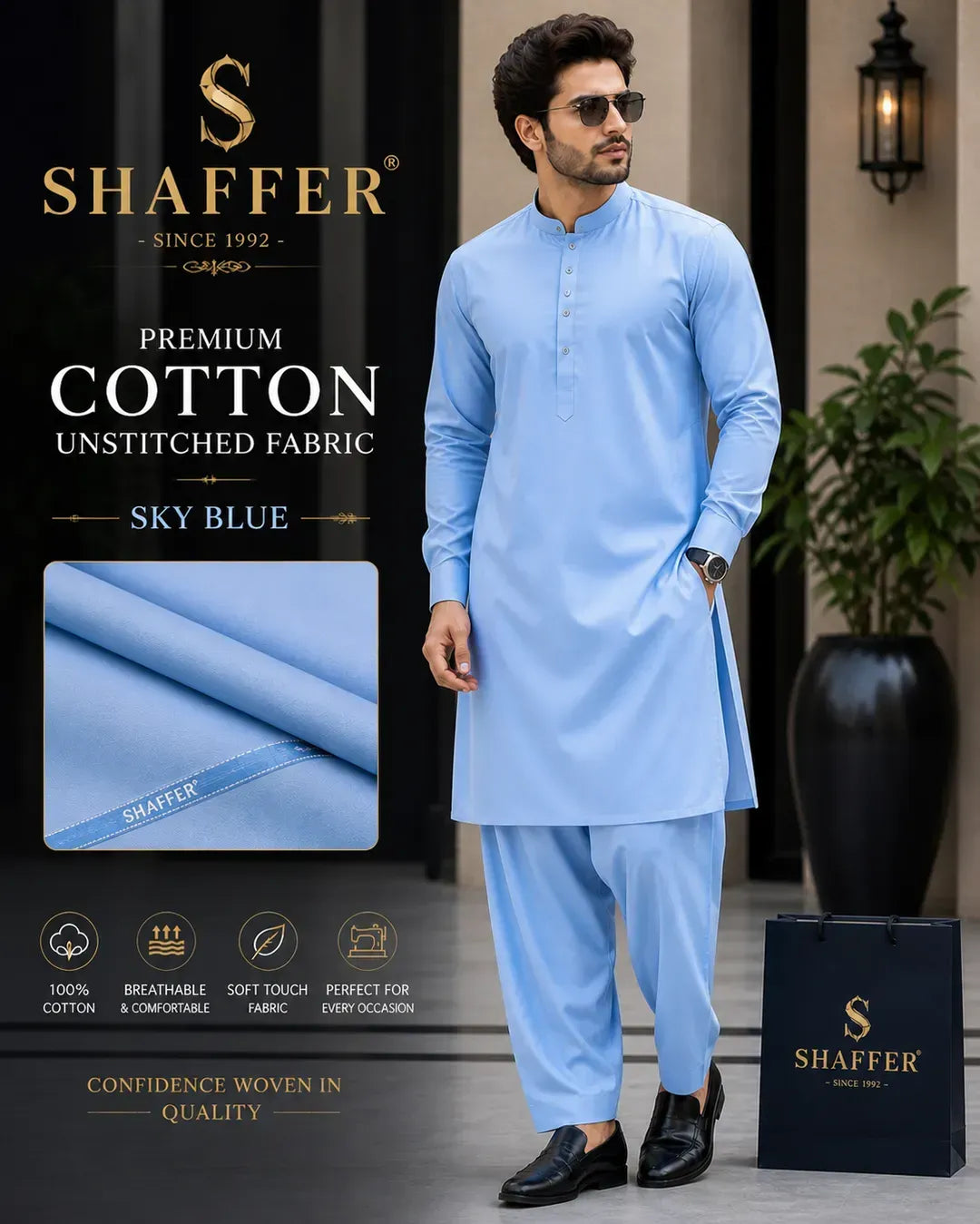 Men’s Unstitched Cotton Plain Suit