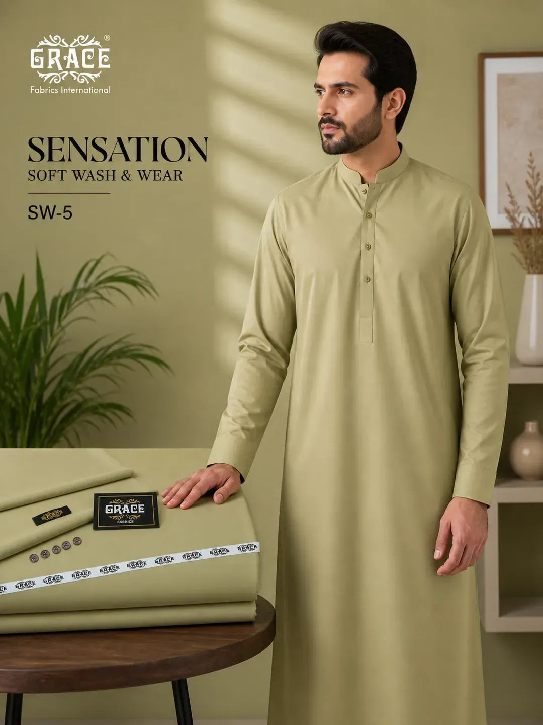Men Wash & Wear Green Suit All Season