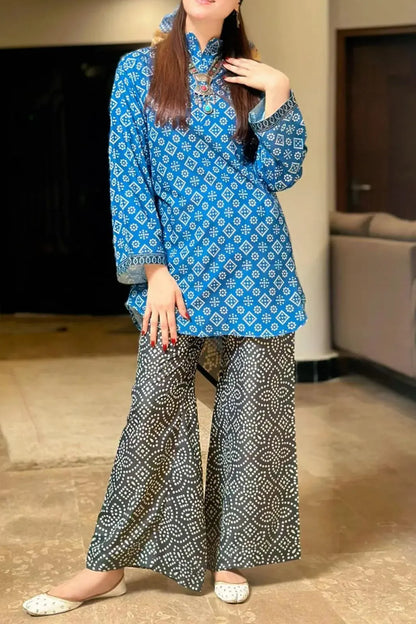 Blue Printed Co-ord Set for Women 2 Pcs