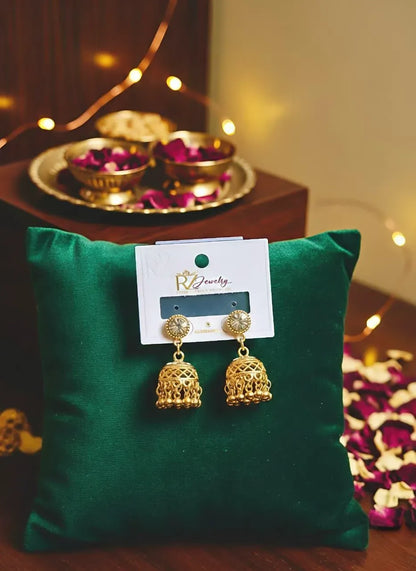 Jhumkas Earrings Gold Plated Crystal Wedding Party Wear