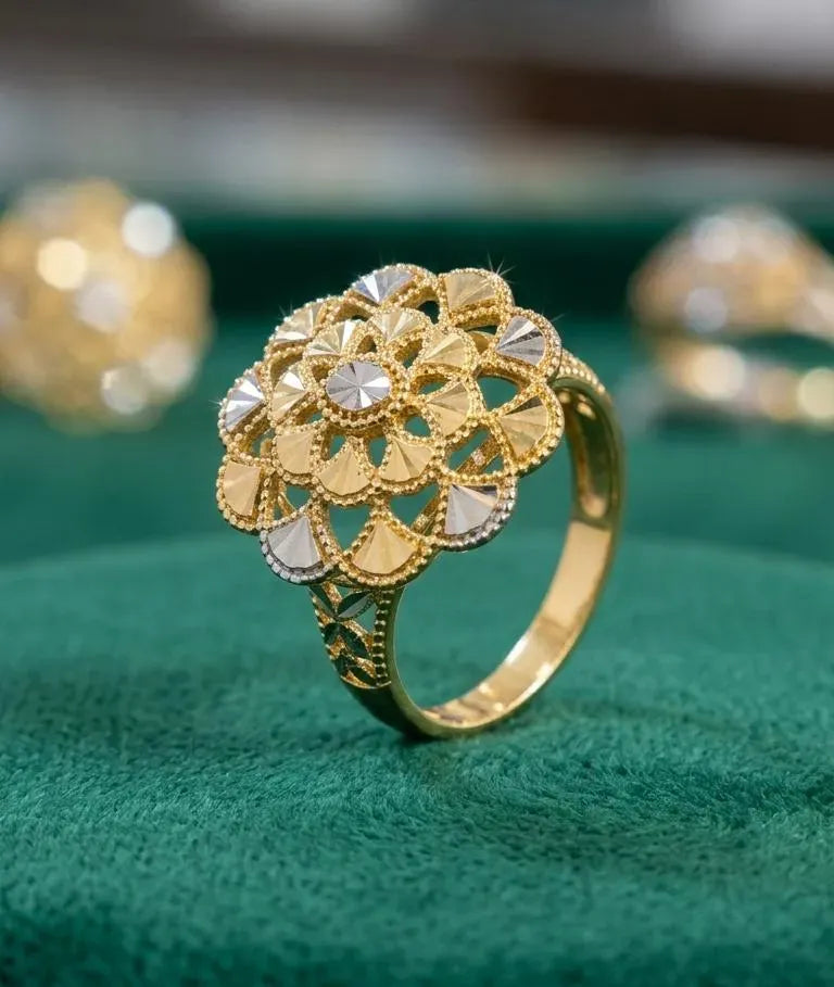 Golden Floral Gemstone Ring for Women