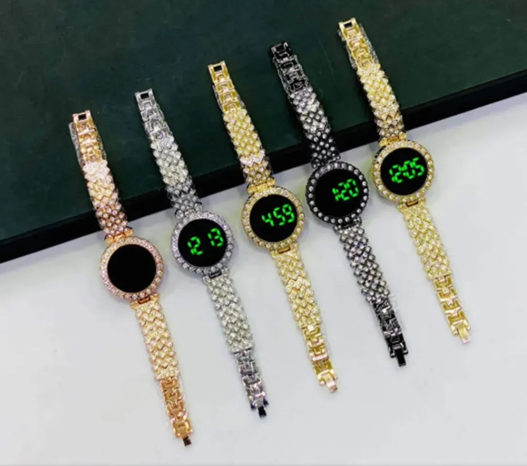 Digital Rose Gold Women's Watch with Diamond Strap