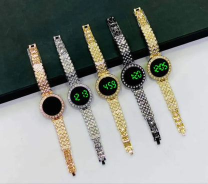 Digital Rose Gold Women's Watch with Diamond Strap