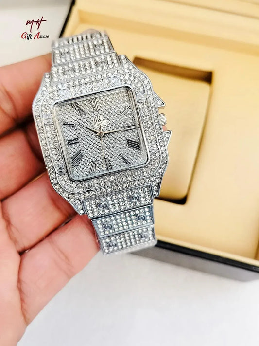 Luxury Rhinestone Gold Watch for Women Men