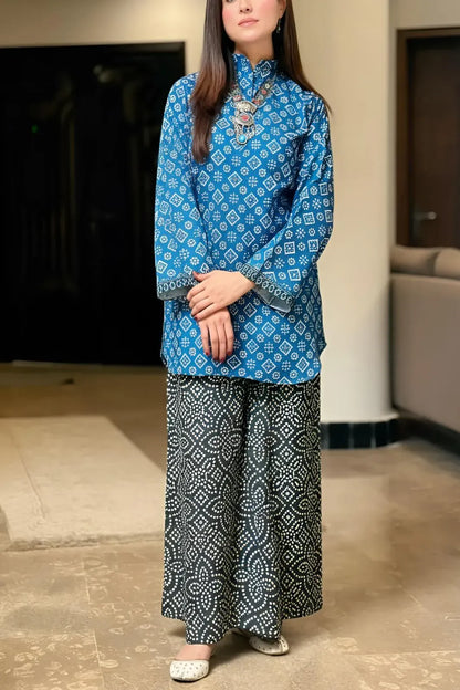 Blue Printed Co-ord Set for Women 2 Pcs