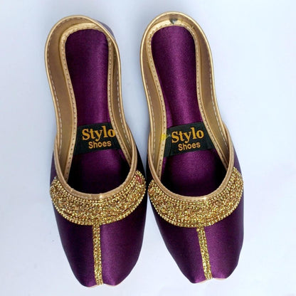 Purple Khussas with Gold Embroidery Slip-On