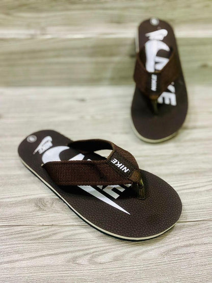 Men's Rubber Slippers Brown White Logo Comfortable