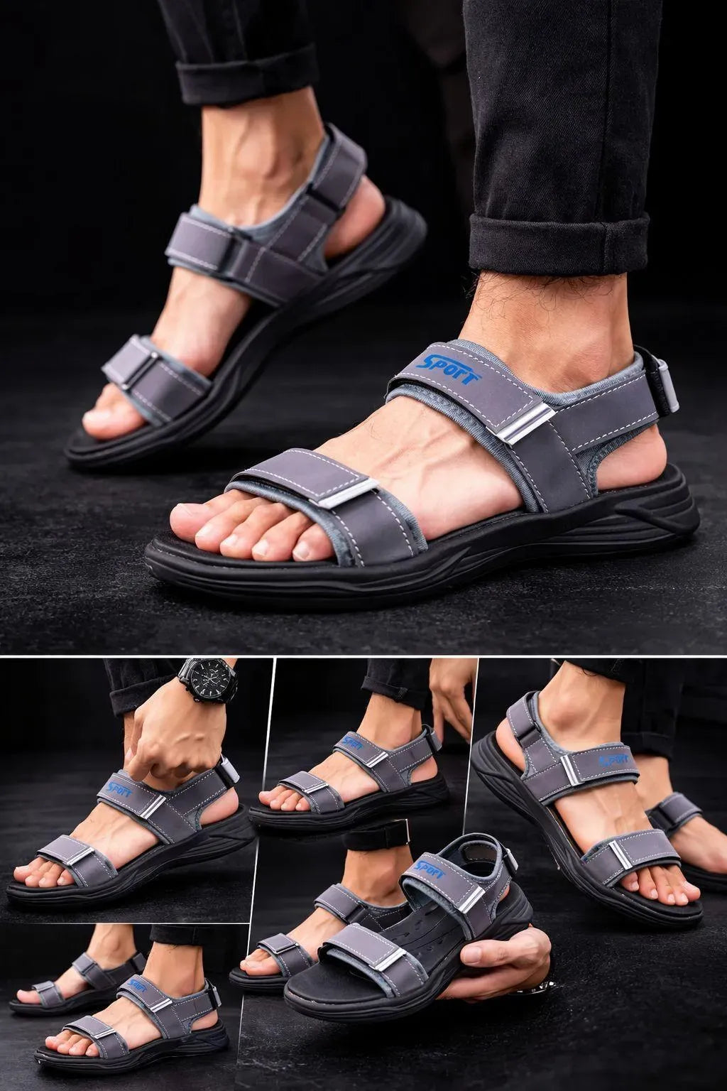 Men's Fabric Fancy Sandals (Grey-ED01)