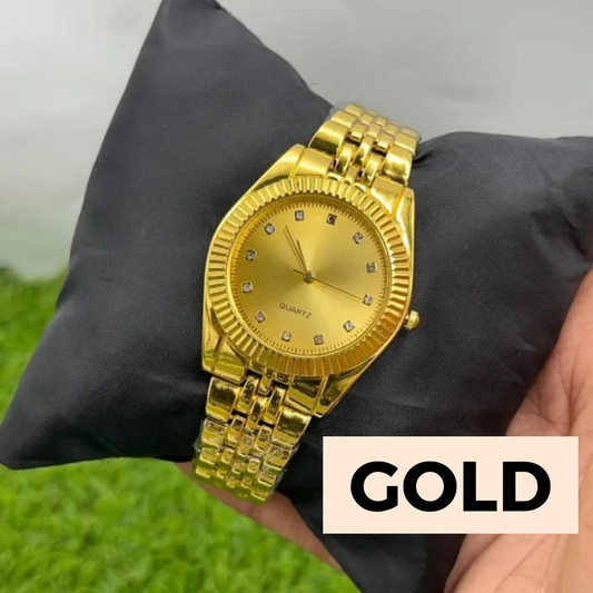 Men's Quartz Watch Stainless Steel Chain Strap White Gold