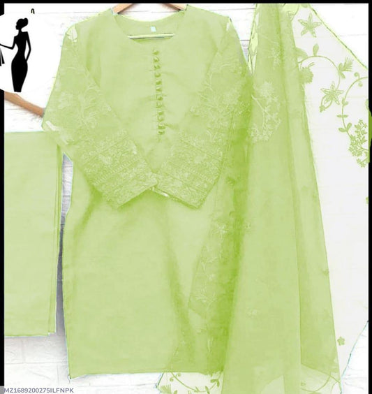 Light Green Embroidered 3-Piece Women Suit with Dupatta