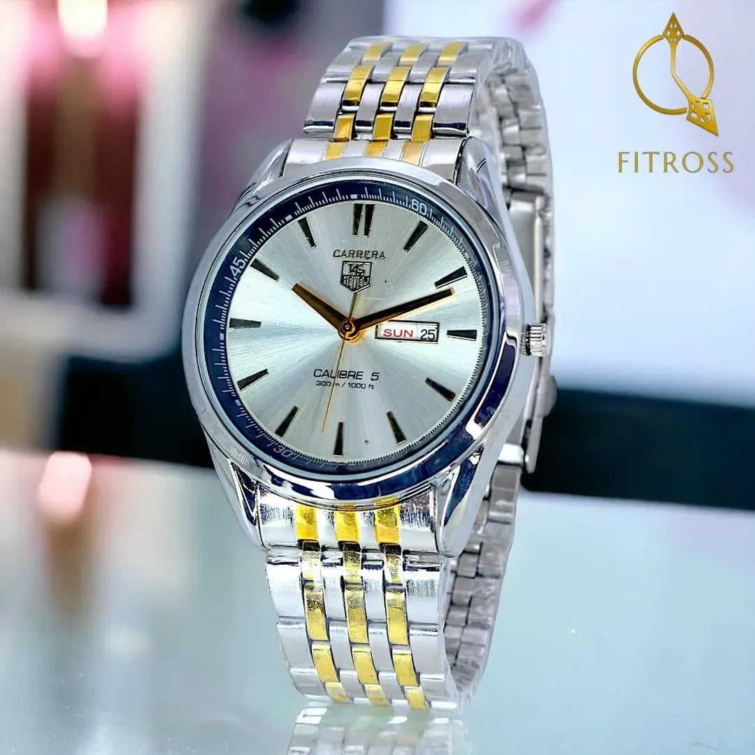 Men's Black Stainless Steel Quartz Watch with Day/Date Function