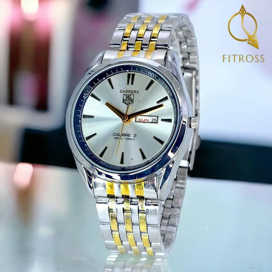 Men's Black Stainless Steel Quartz Watch with Day/Date Function