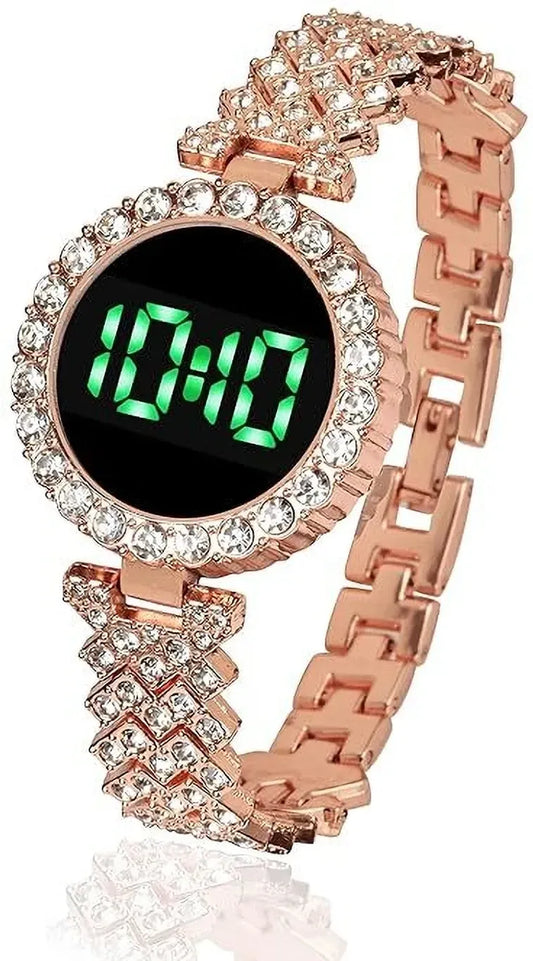 Digital Rose Gold Women's Watch with Diamond Strap