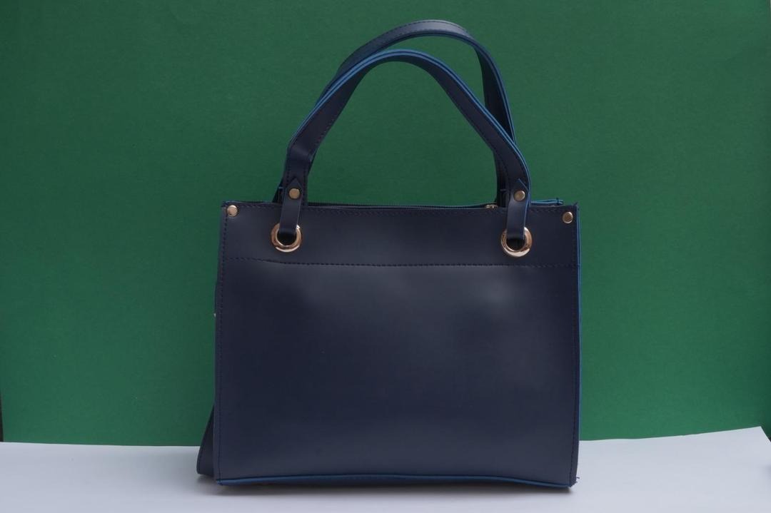 Blue PU Leather Handbag Set with Gold Hardware