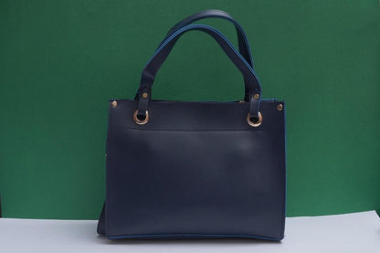 Blue PU Leather Handbag Set with Gold Hardware