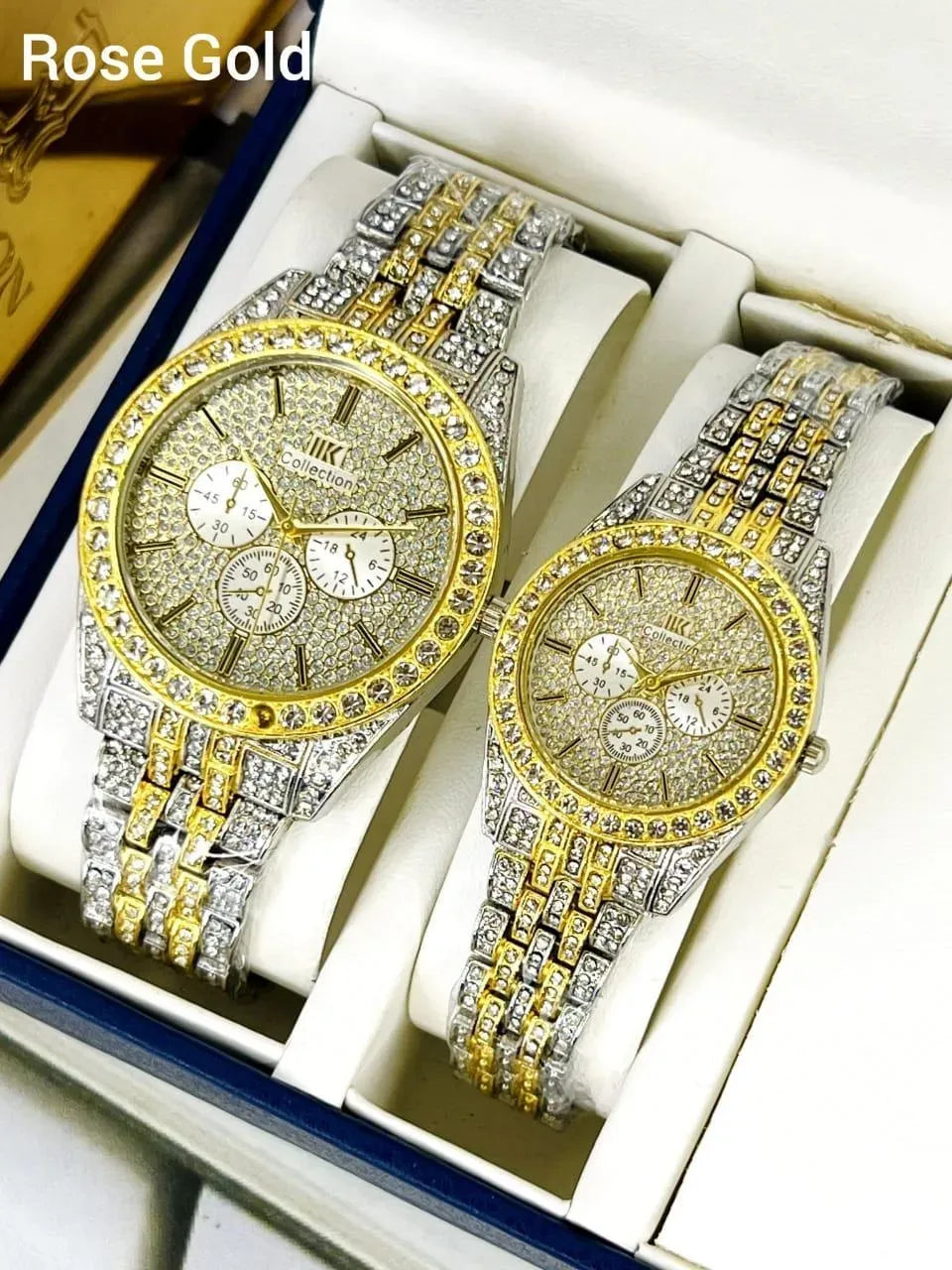 Golden Couple Watches with Diamond Stones for Couples