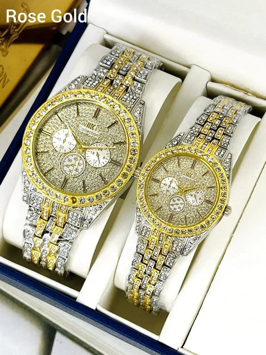 Golden Couple Watches with Diamond Stones for Couples
