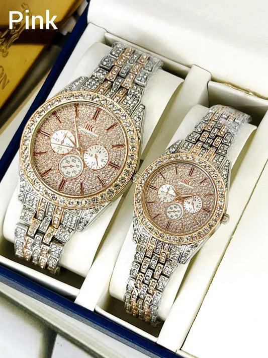 Golden Couple Watches with Diamond Stones for Couples