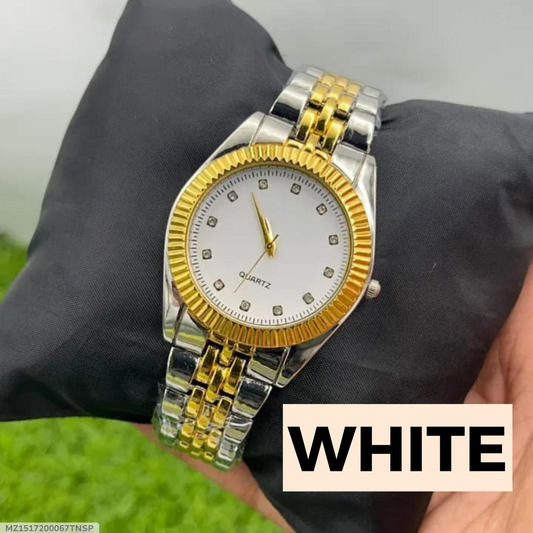 Men's Quartz Watch Stainless Steel Chain Strap White Gold