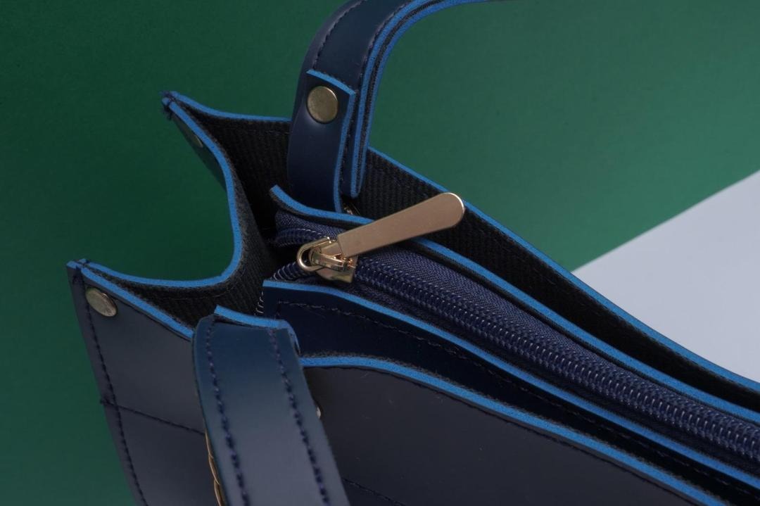 Blue PU Leather Handbag Set with Gold Hardware