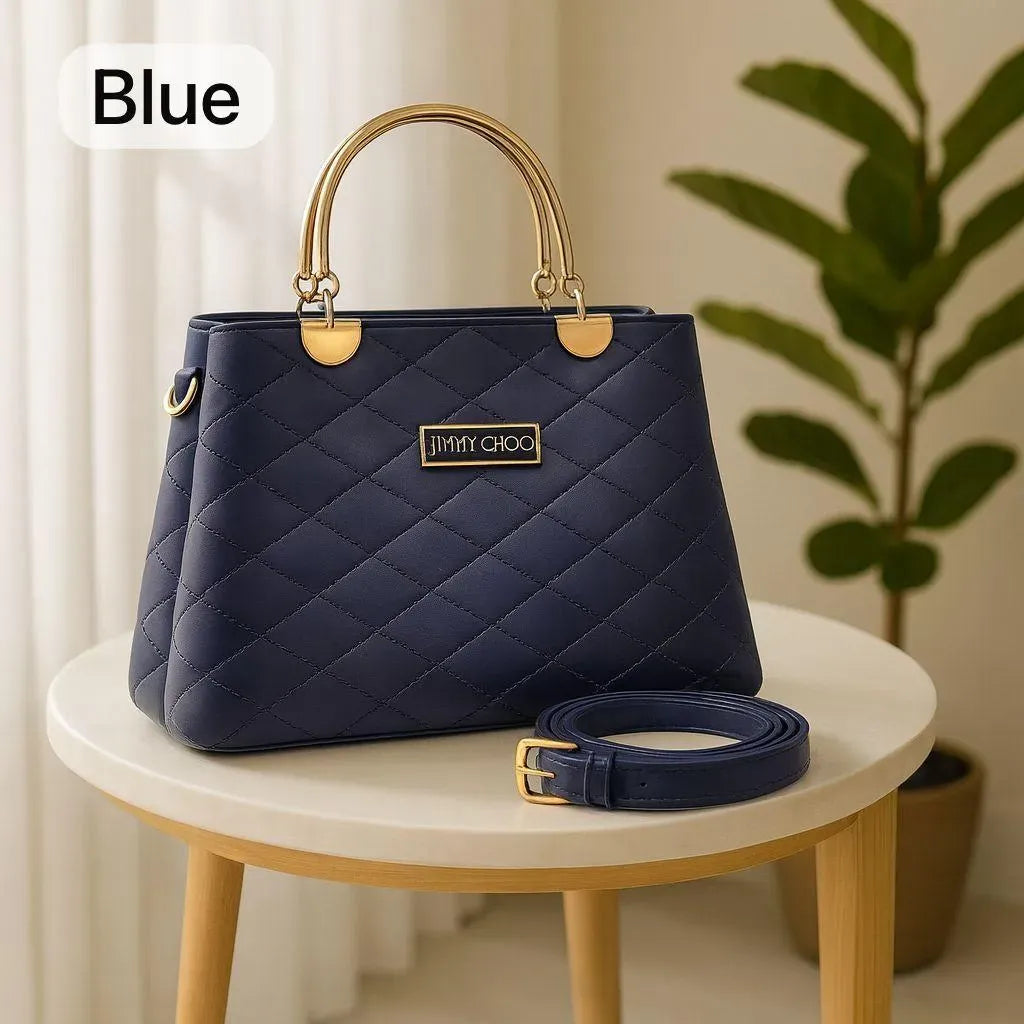 Maroon Quilted Handbag with Detachable Strap for Women