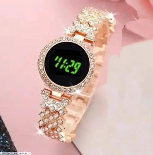 Digital Rose Gold Women's Watch with Diamond Strap